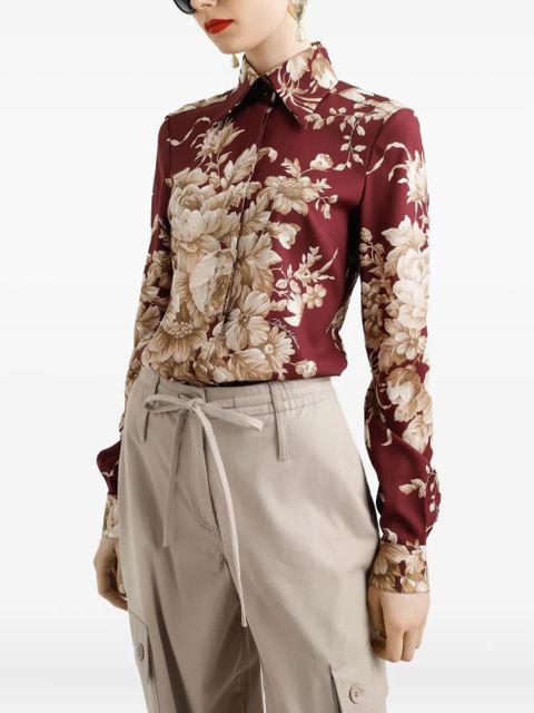 Dolce & Gabbana rose-print charmeuse shirt - Red