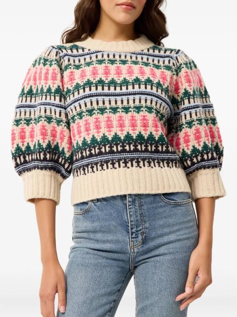 Marie Oliver Gail patterned puff-sleeve top - Neutrals - zdjęcie produktu nr 2