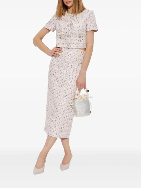 Self-Portrait tweed straight skirt - Pink