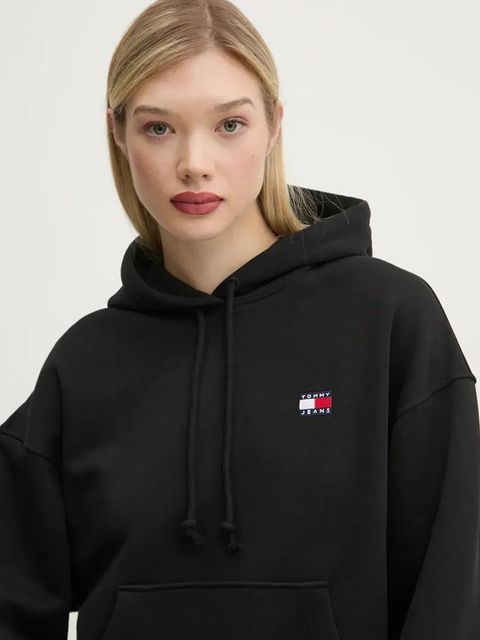 Tommy Jeans bluza bawełniana damska kolor czarny z kapturem DW0DW19414
