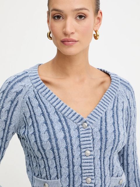 Guess kardigan bawełniany GISELLE damski kolor niebieski W5YR15 Z3OU0