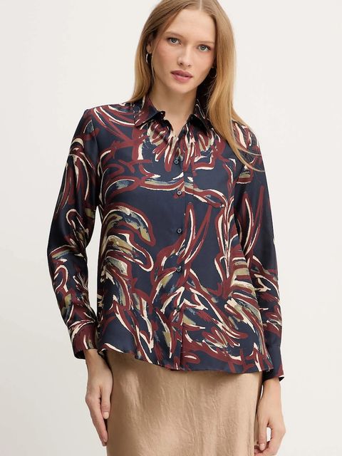 Weekend Max Mara koszula jedwabna RIVE damska kolor granatowy regular z kołnierzykiem klasycznym 2525116062600 - zdjęcie produktu nr 1