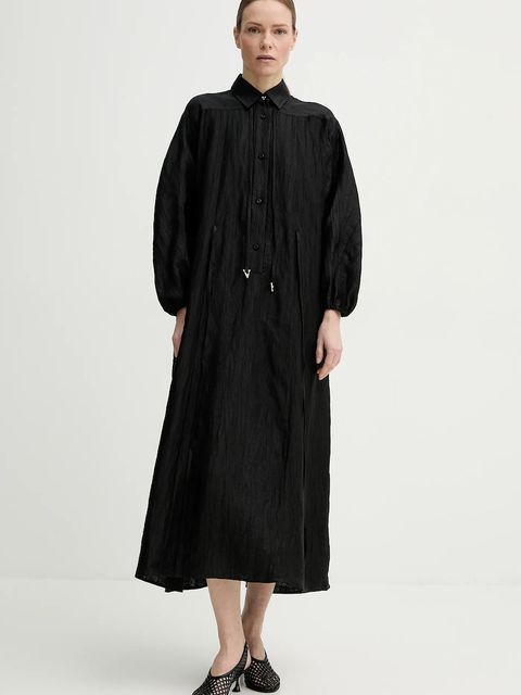 AERON sukienka lniana ANN kolor czarny maxi rozkloszowana DR578569 - zdjęcie produktu nr 1