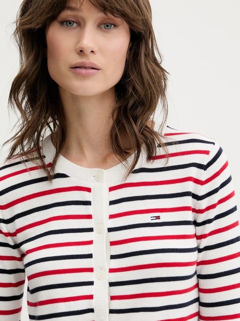 Tommy Jeans kardigan bawełniany damski kolor czerwony lekki DW0DW20976