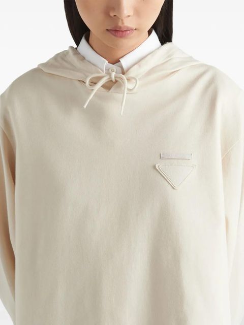 Prada triangle-logo fleece hoodie dress - Neutrals