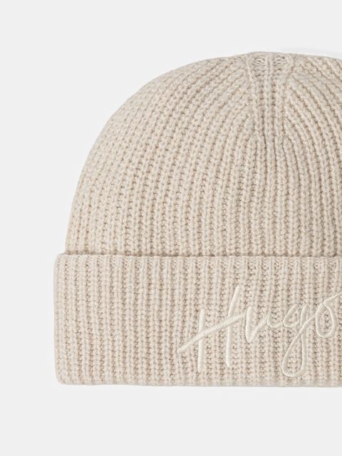 HUGO czapka z domieszką wełny kolor beżowy 50524104