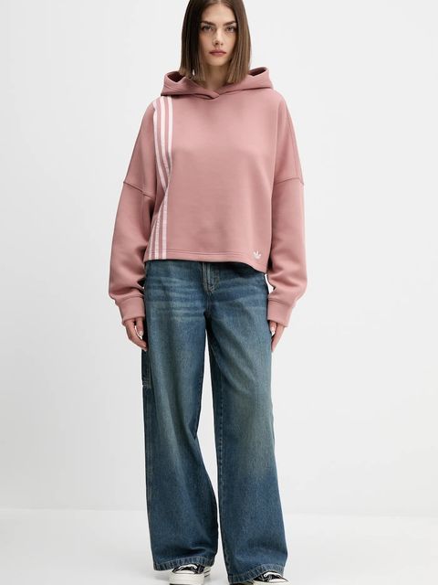 adidas Originals bluza 3-Stripes damska kolor różowy z kapturem z aplikacją JW3601 - zdjęcie produktu nr 2