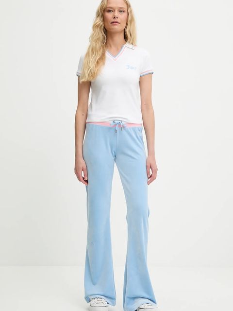 Juicy Couture spodnie dresowe welurowe CHRISTINE STRIPE LOW RISE damskie kolor niebieski gładkie JCWBJ225352
