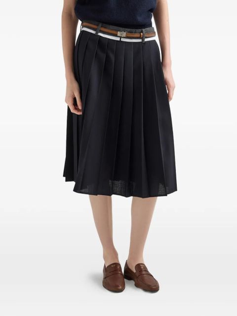 Prada pleated rush stitch midi skirt - Blue