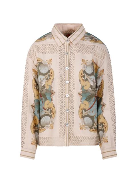 FARM Rio graphic-print crochet-panel shirt - Neutrals - zdjęcie produktu nr 1