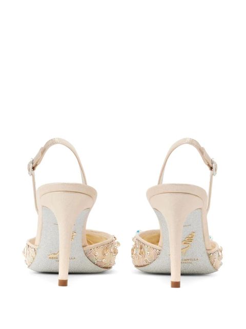 René Caovilla 80mm crystal-embellished lace pumps - Neutrals