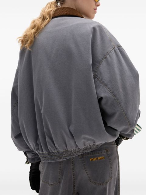Miu Miu velvet-trim bomber jacket - Grey