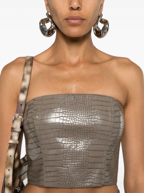 ROTATE BIRGER CHRISTENSEN crocodile-embossed crop top - Brown