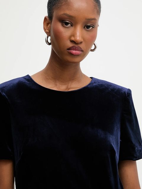 Answear.LAB bluzka welurowa damska kolor granatowy gładka
