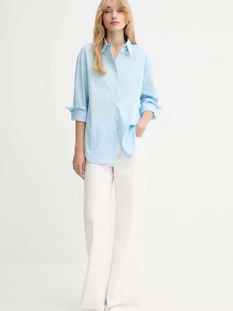 Calvin Klein koszula damska kolor niebieski relaxed z kołnierzykiem klasycznym LV044B160G