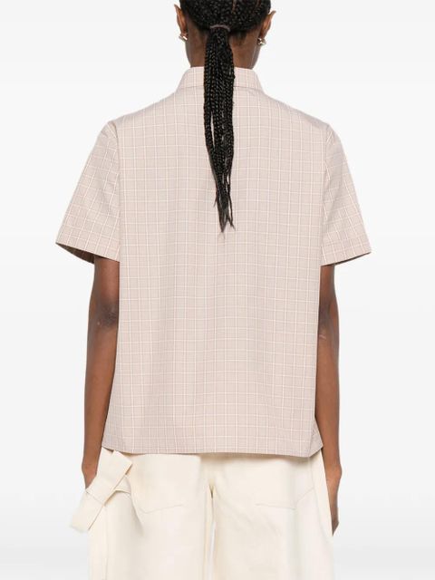 Miu Miu logo-patch checked shirt - Neutrals