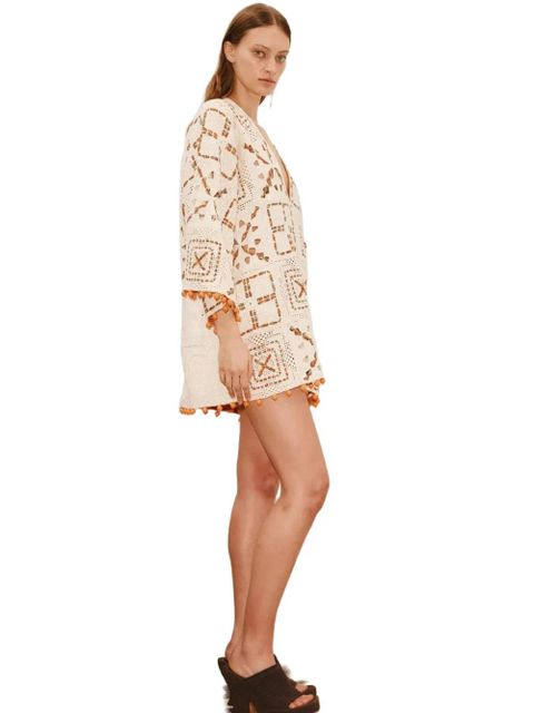ALEMAIS Marva crochet pom-pom mini dress - Neutrals