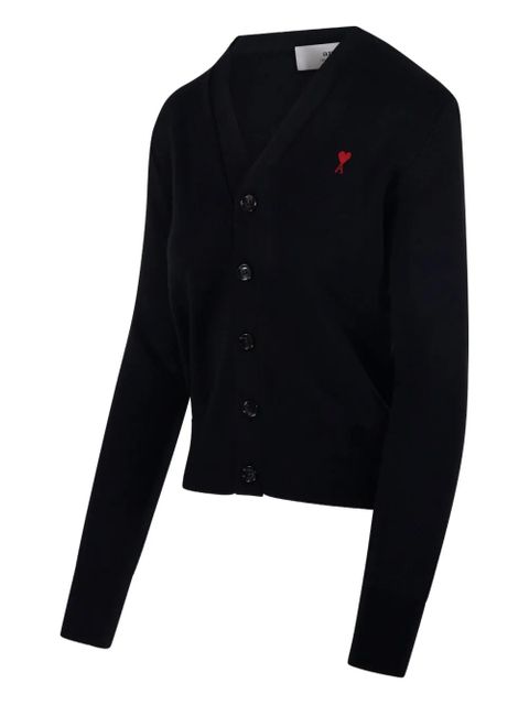 AMI Paris Ami De Coeur-logo embroidered cardigan - Black