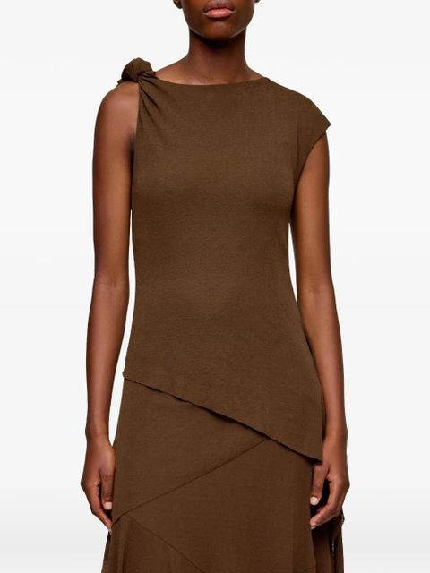 GANNI knot detail asymmetric midi dress - Brown