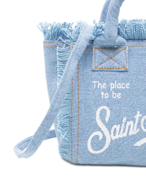 MC2 Saint Barth mini Vanity frayed logo-print tote bag - Blue