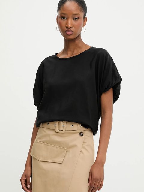 Answear.LAB bluzka z lnem damska kolor czarny gładka