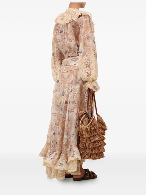 ZIMMERMANN Rebellion floral-print lace-up blouse - Neutrals - zdjęcie produktu nr 2