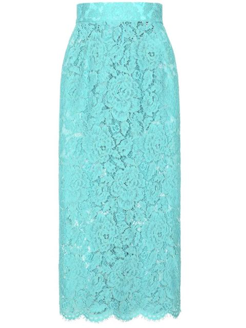 Dolce & Gabbana floral-lace high-waisted midi skirt - Blue - zdjęcie produktu nr 1