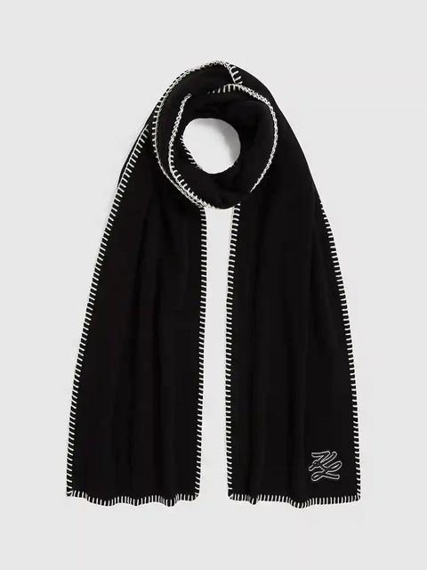 Karl Lagerfeld szalik wełniany K/AUTOGRAPH damski kolor czarny gładki A4W33114 - zdjęcie produktu nr 1