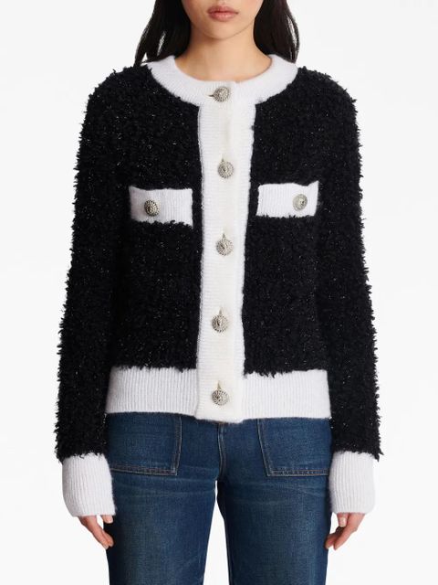 Balmain bouclé contrasting-trim knitted cardigan - Black