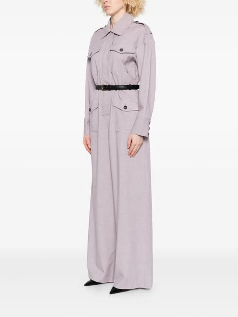 Self-Portrait belted twill jumpsuit - Purple