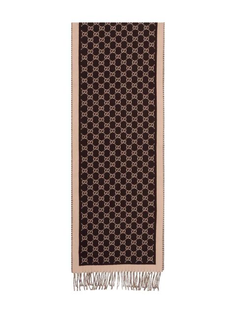 Gucci monogram fringed scarf - Brown - zdjęcie produktu nr 1