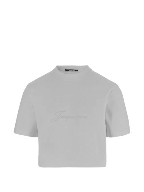 Jacquemus embroidered-logo cropped T-shirt - Grey - zdjęcie produktu nr 1