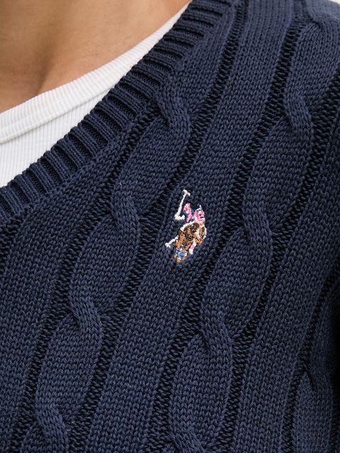 U.S. Polo Assn. sweter bawełniany V-NECK CABLE