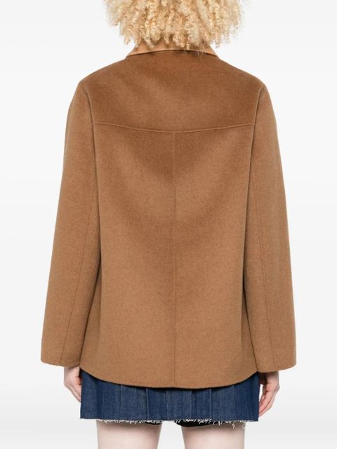 Maje contrasting-collar wool coat - Brown