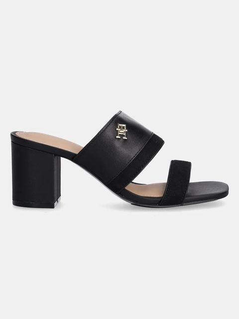 Tommy Hilfiger klapki skórzane LEATHER & SUEDE BLOCK HEEL MULE - zdjęcie produktu nr 1