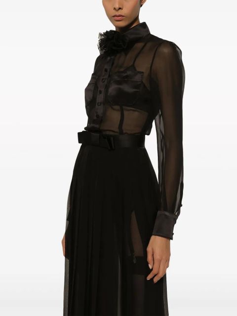 Dolce & Gabbana floral-appliqué silk-blend dress - Black