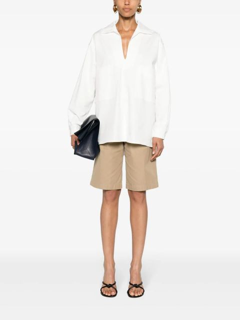 Max Mara gabardine-weave V-neck shirt - White