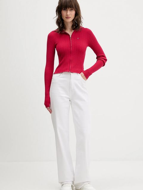 Tommy Jeans kardigan damski kolor bordowy lekki DW0DW21673