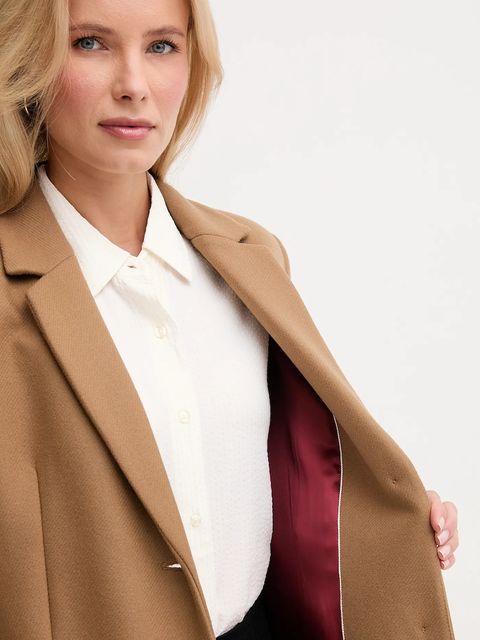 Tommy Hilfiger płaszcz z dodatkiem wełny kolor brązowy WW0WW47445