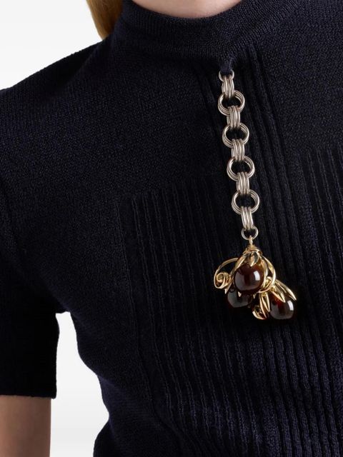 Prada pendant-embellishment ribbed sweater - Blue - zdjęcie produktu nr 2