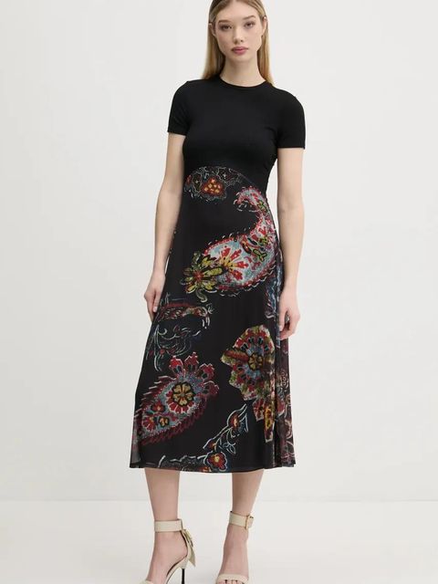 Desigual sukienka PAISLEY MESH_LACROIX kolor czarny midi rozkloszowana 25SWVK32 - zdjęcie produktu nr 1