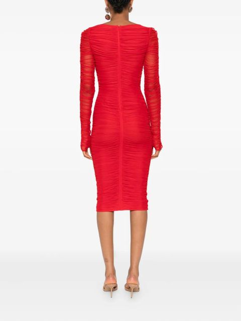 Blumarine ruffled long-sleeved party dress - Red