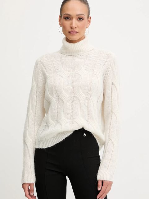 Liu Jo sweter z domieszką wełny damski kolor beżowy z golfem MF5490 MA60Q - zdjęcie produktu nr 1