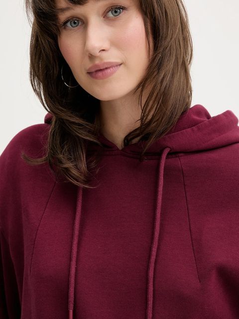 Rotate bluza bawełniana damska kolor bordowy z kapturem gładka 1143872734