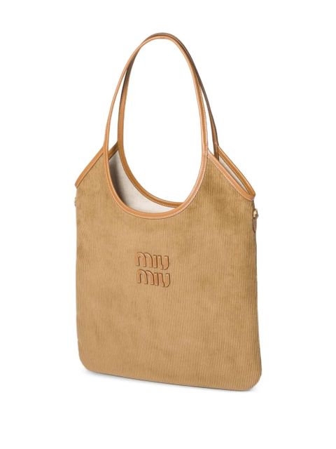 Miu Miu corduroy leather handle ivy tote bag - Neutrals