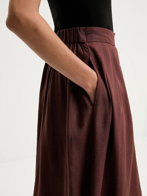 Answear.LAB spódnica z lnem kolor brązowy maxi rozkloszowana