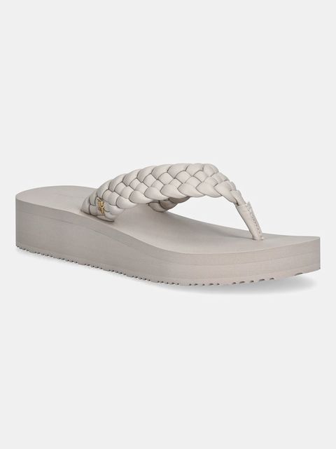 Tommy Hilfiger japonki TH WEDGE CORNROW BEACH SANDAL damskie kolor beżowy na koturnie FW0FW09037 - zdjęcie produktu nr 1