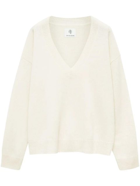 ANINE BING Lee V-neck cashmere jumper - White - zdjęcie produktu nr 1