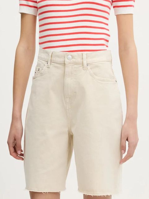 Tommy Jeans szorty jeansowe damskie kolor beżowy gładkie high waist DW0DW21646 - zdjęcie produktu nr 1