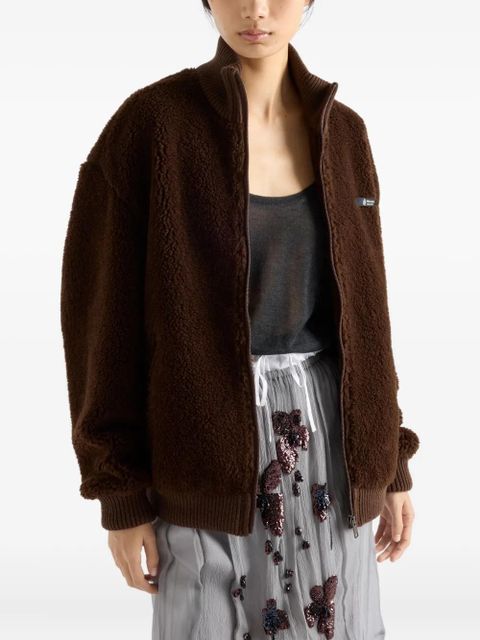 Prada ribbed-trims logo-detail jacket - Brown